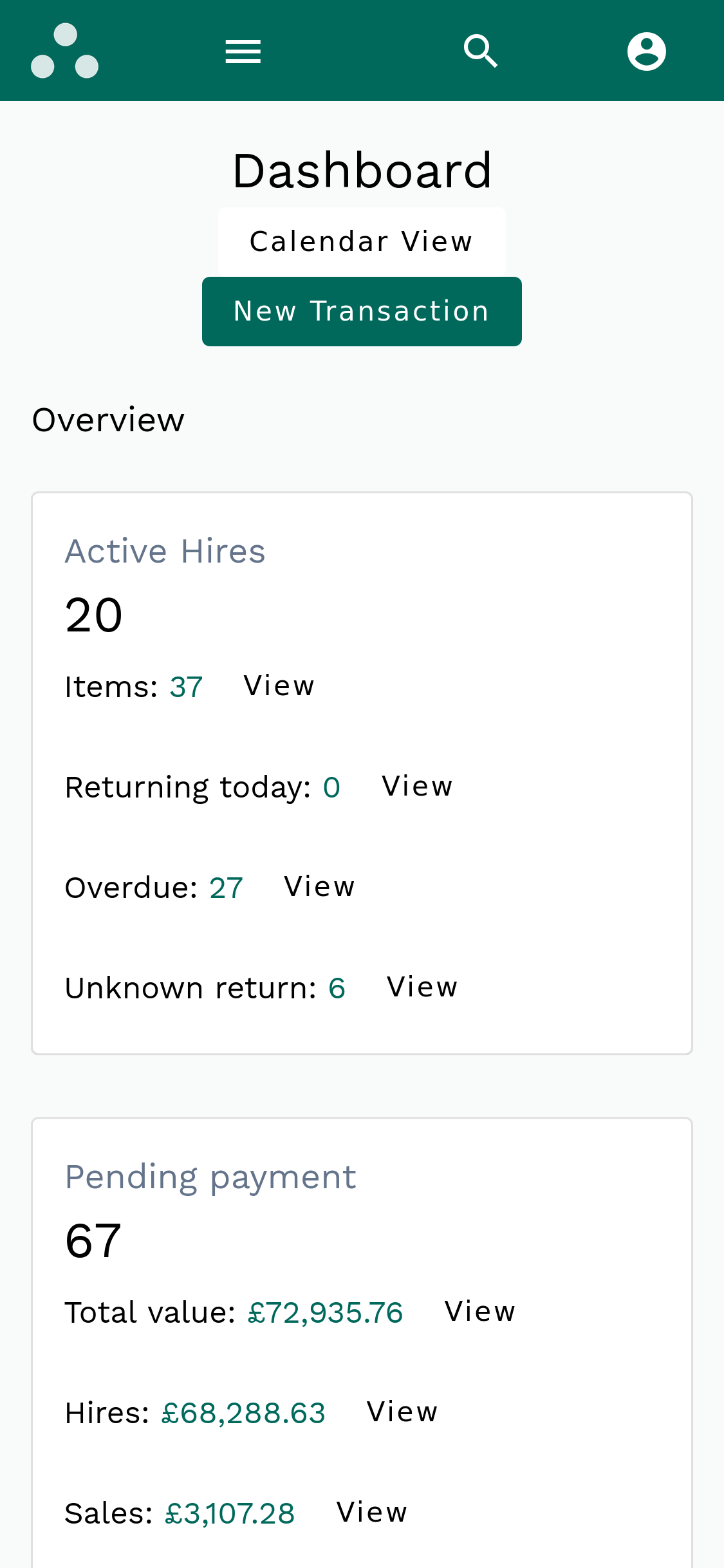 Dashboard on mobile device