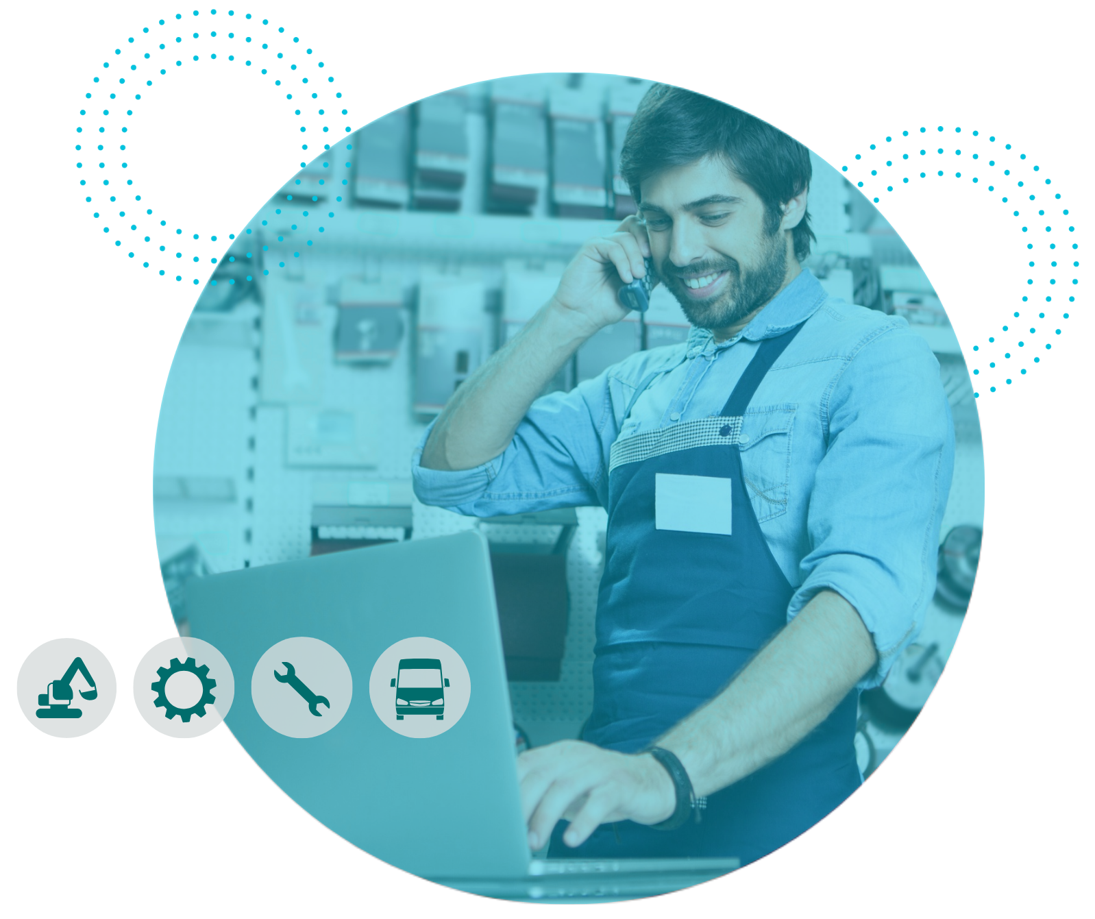 Man at a counter on the phone using HireLogic